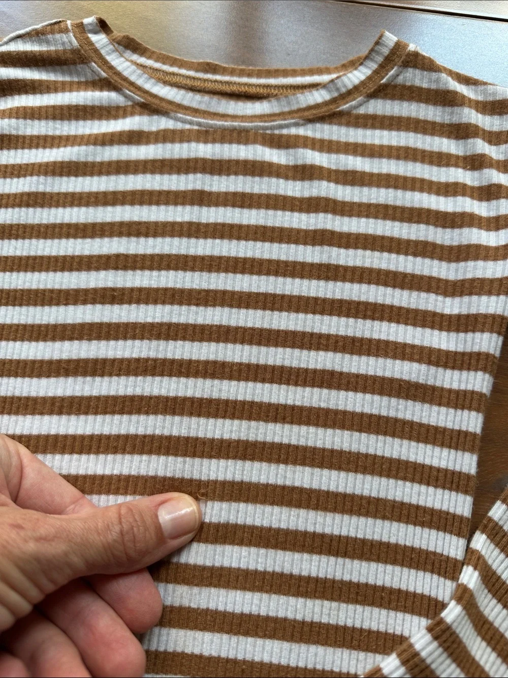 Brave Little Ones Striped Brown White Ribbed Long Sleeve Bamboo Pajama Set 4T